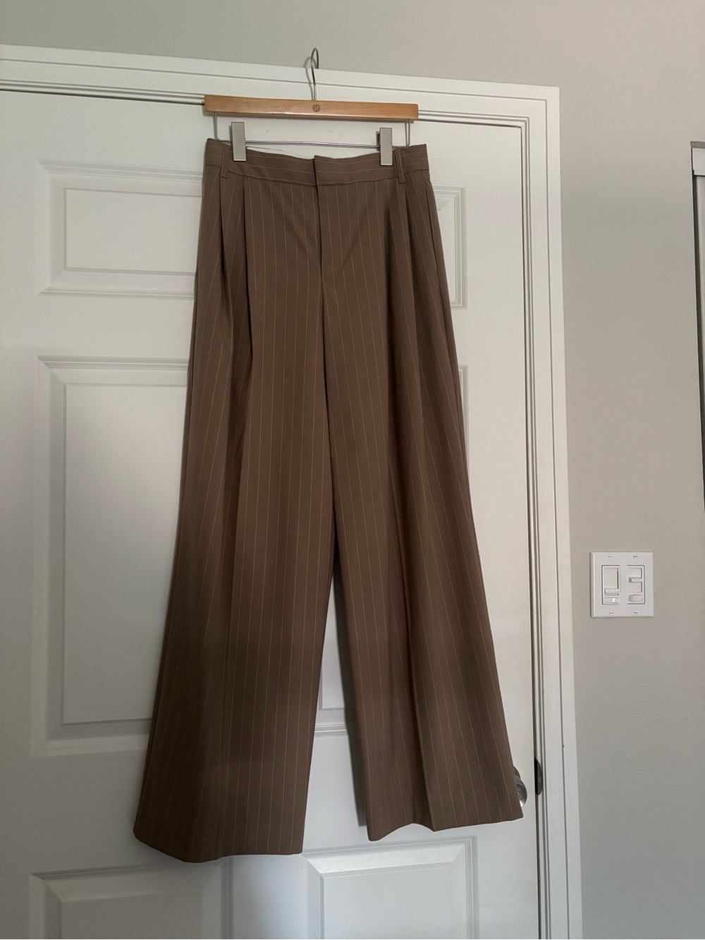 High-Waist Wide-Leg Pinstripe Trousers — Brown - Picture 2 of 8